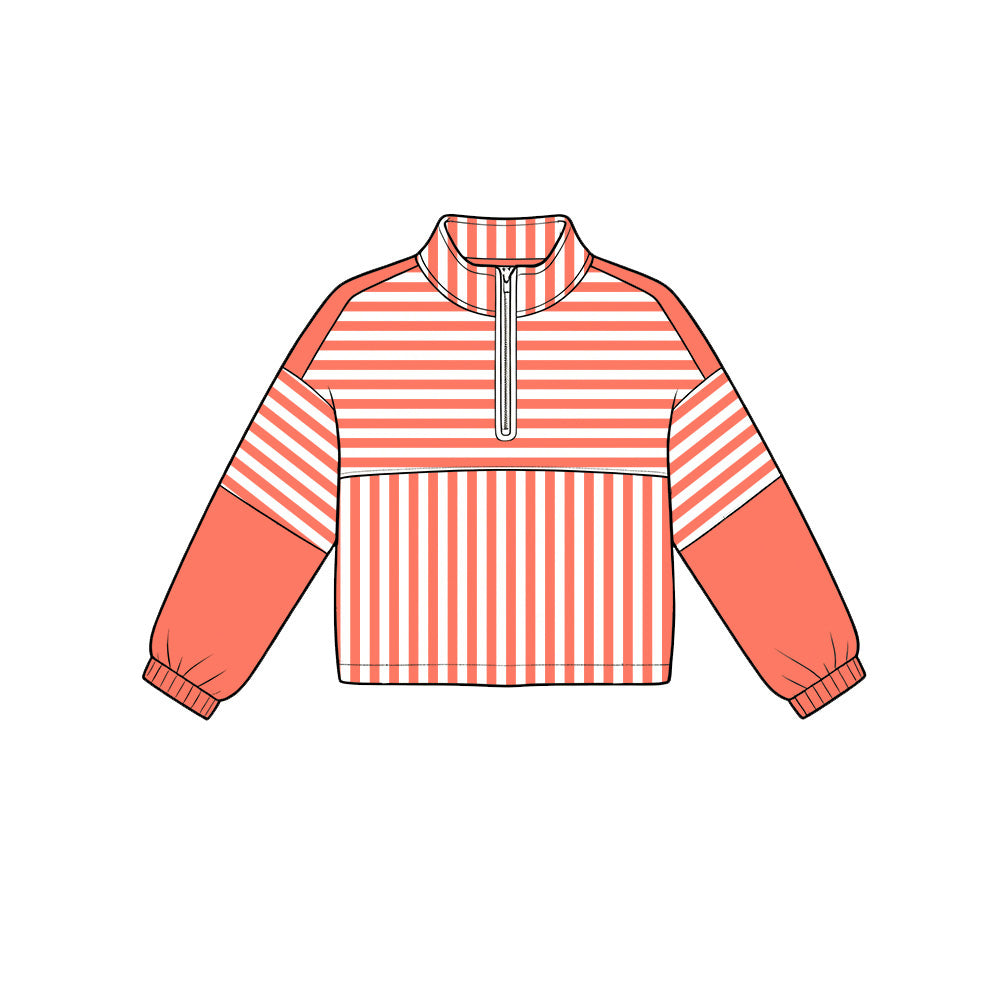 Preorder moq 5 Baby Girls Orange Stripe Yoga Active Zip Pullovers Top