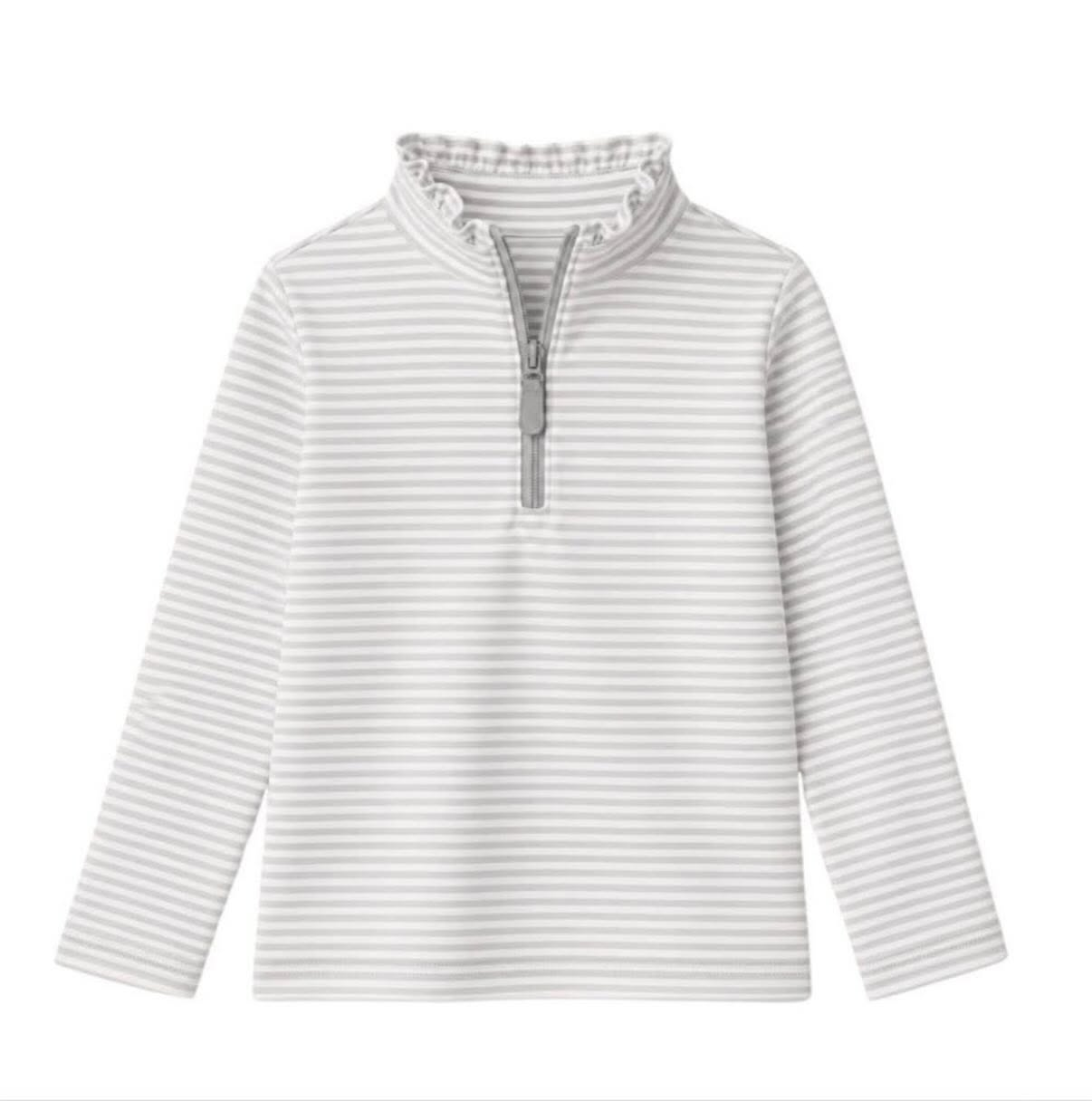 Preorder moq 5 Baby Girls Long Sleeve Grey Stripe Zip Pullovers Top