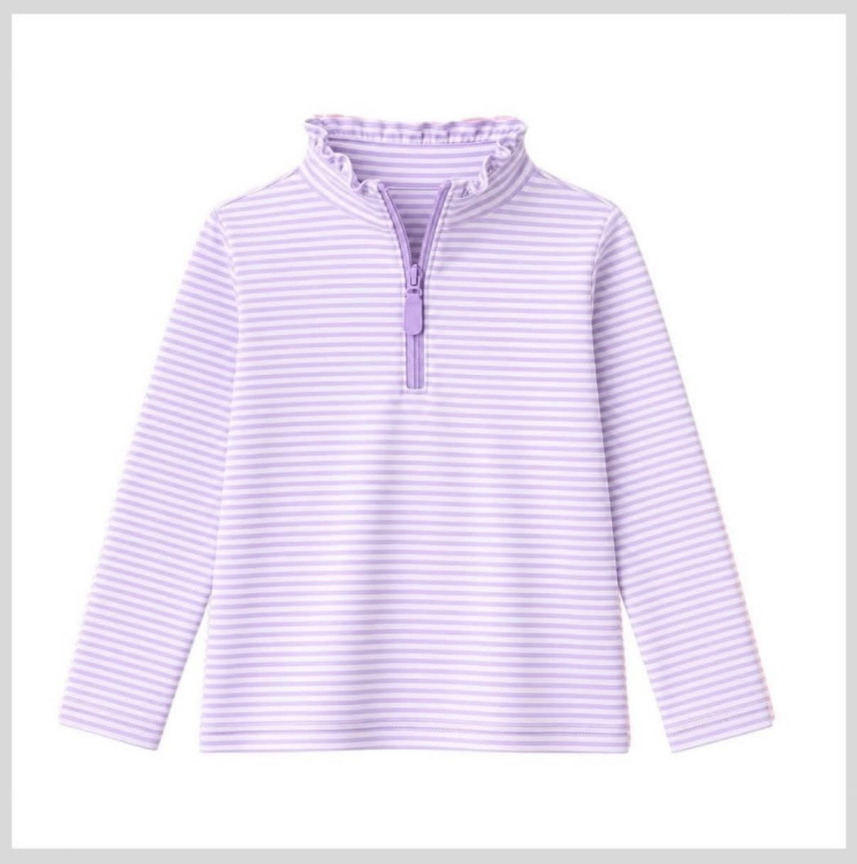Preorder moq 5 Baby Girls Long Sleeve Lavender Stripe Zip Pullovers Top