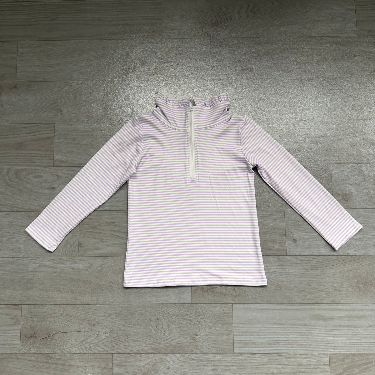 Baby Girls Long Sleeve Lavender Stripe Zip Ruffle Pullovers Top