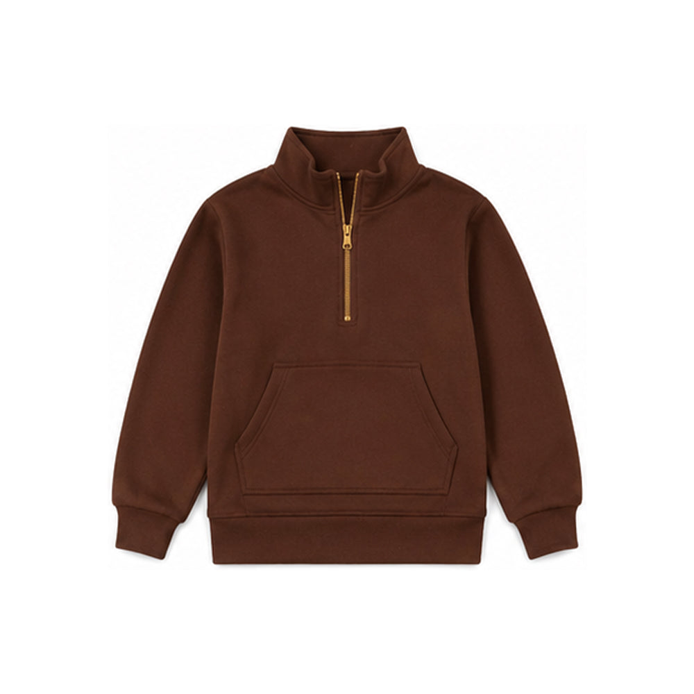 Preorder moq 5 Baby Girls Brown Long Sleeve Sweater Fabric Zip Pockets Hoodies Top