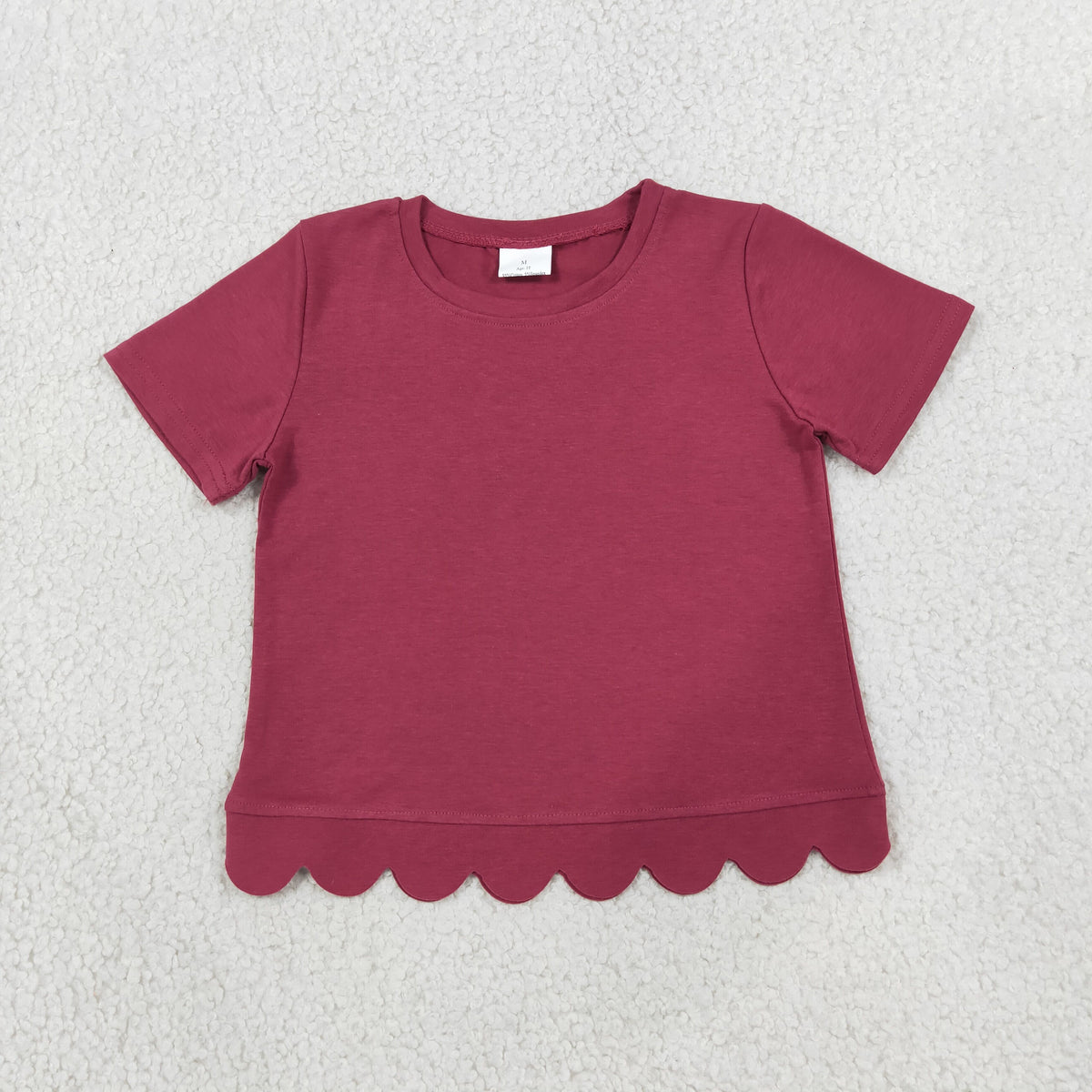 Baby Girls Maroon Short Sleeve Scallop T-shirts Top