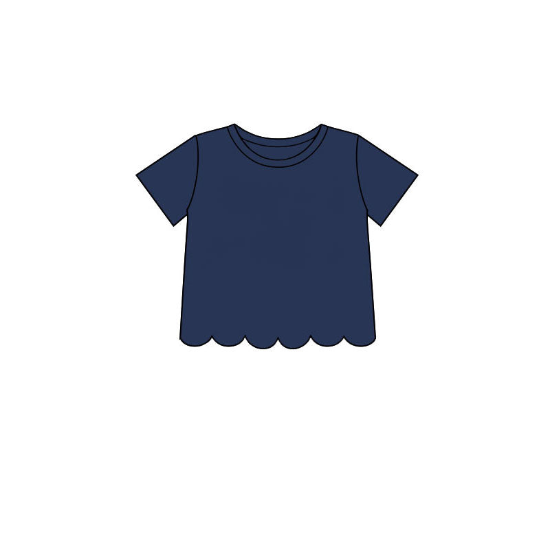 Preorder moq 5 Baby Girls Navy Short Sleeve Scallop T-shirts Top
