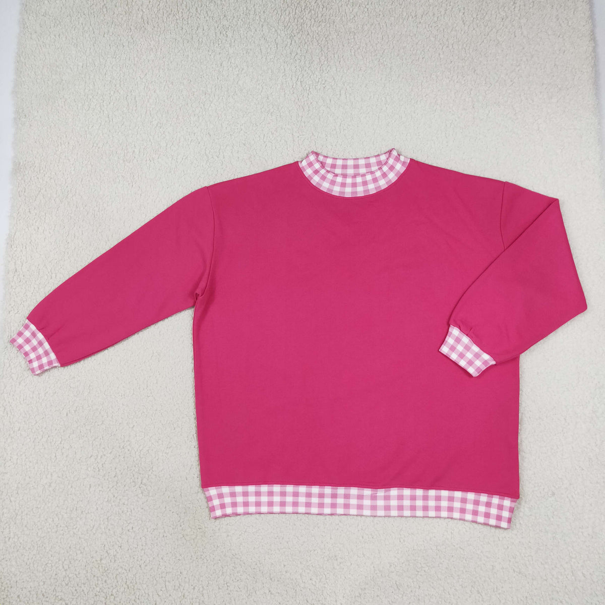 Adult Women Hot pink Long Sleeve Sweater Gingham Choker Tee Shirts Tops