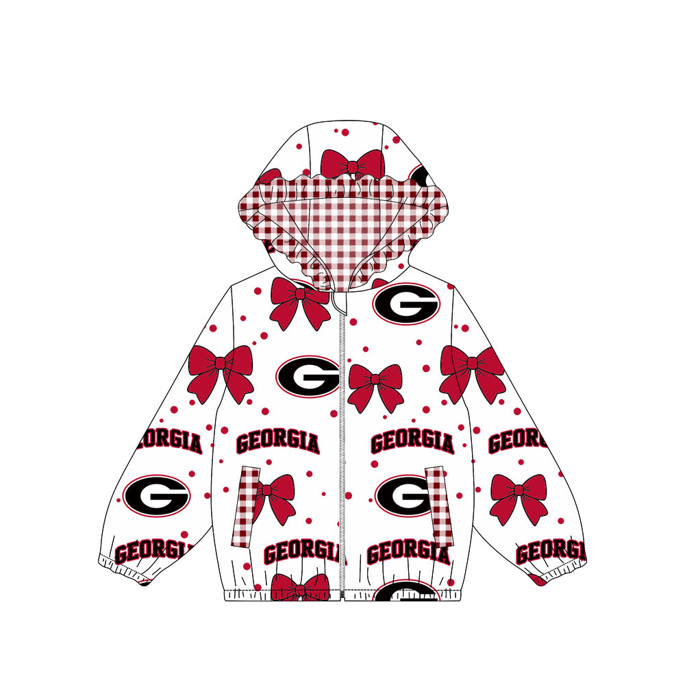 Preorder moq 5 Baby Girls Bows Georgia Zip Pockets Team Ruffle Hoodie Jackets Top