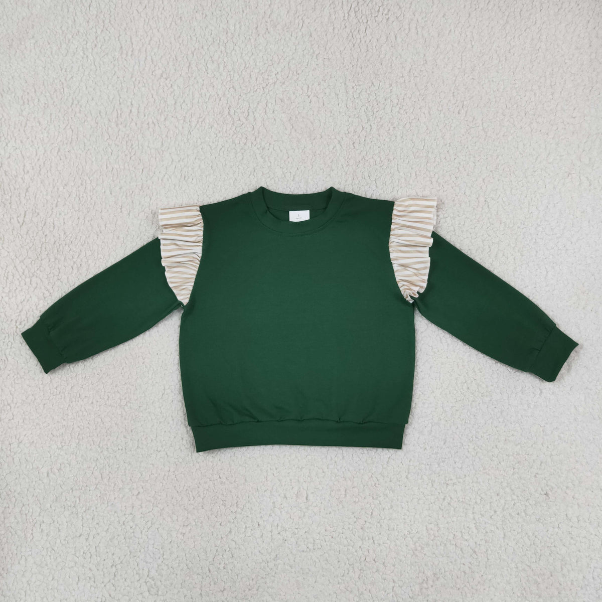 Baby Girls Dark Green Stripe Long Flutter Sleeve T-shirts Top