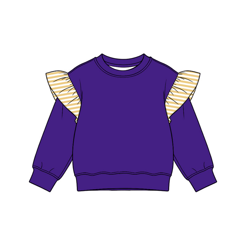 Preorder moq 5 Baby Girls Purple Stripe Long Flutter Sleeve T-shirts Top