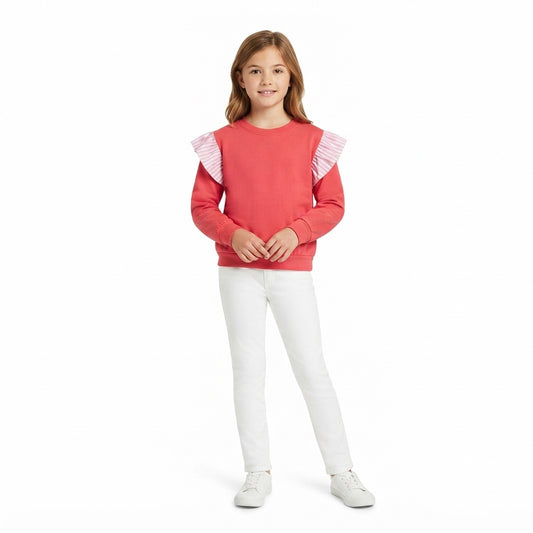 Baby Girls Watermelon Red Stripe Long Flutter Sleeve T-shirts Top