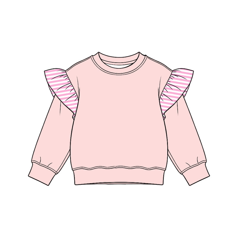 Preorder moq 5 Baby Girls Light Pink Stripe Long Flutter Sleeve T-shirts Top