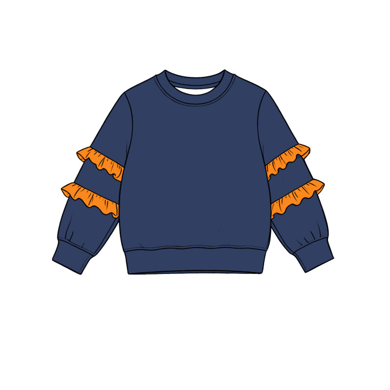 Preorder moq 5 Baby Girls Navy Orange Long Sleeve T-shirts Top