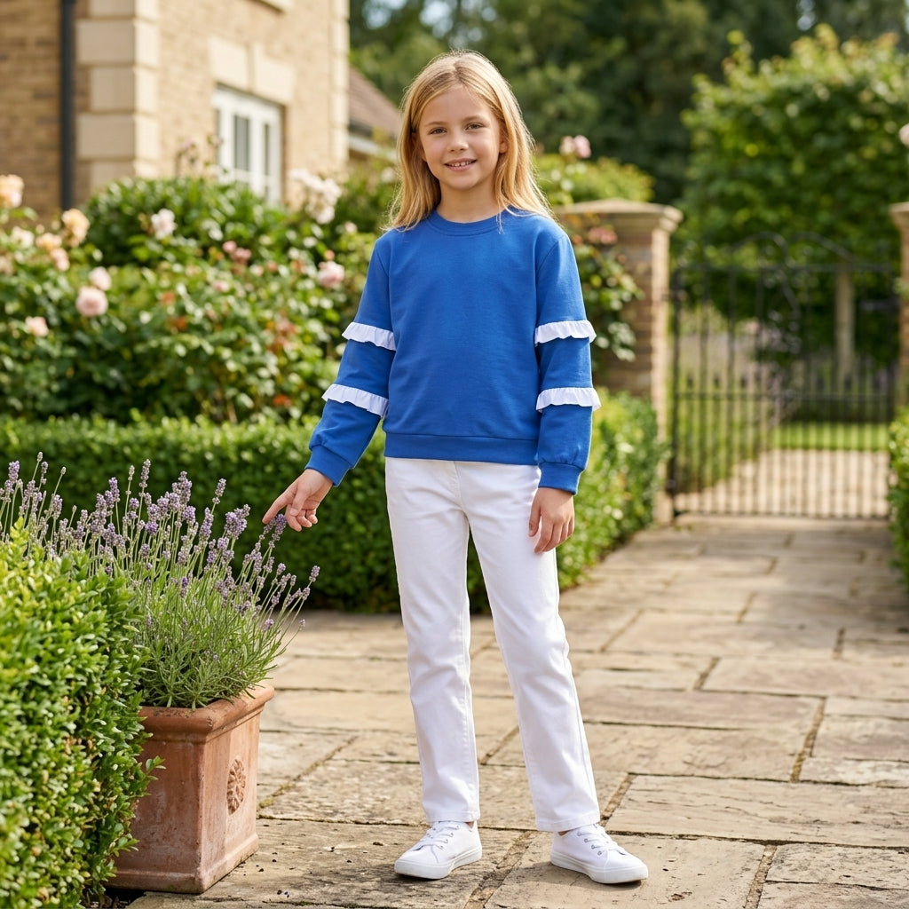 Baby Girls Blue White Patchwork Long Sleeve Fall T-shirts Top