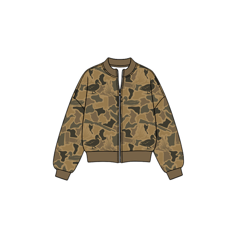 Preorder moq 5 Baby Girls Long Sleeve Khaki Camo Ducks Hunting Zip Jackets Top