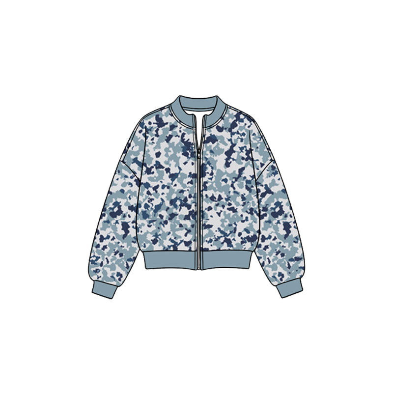Preorder moq 5 Baby Girls Long Sleeve Blue Camo Ducks Hunting Zip Jackets Top