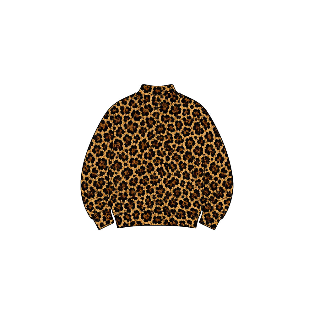 Preorder moq 5 Baby Girls Long Sleeve Brown Leopard Choker Yoga Active T-shirts Top
