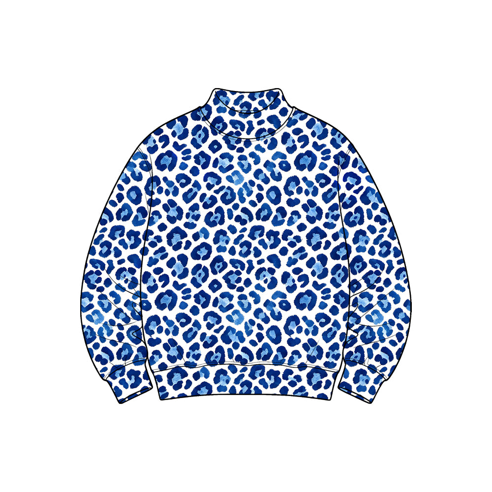 Preorder moq 5 Adult Women Long Sleeve Blue Leopard Yoga Active T-shirts Top