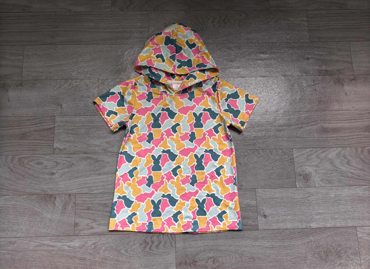 Baby Girls Short Sleeve Colorful Rabbits Camo Easter Hoodies Top