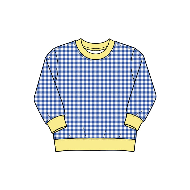 Baby Girls Blue Yellow Checked Long Sleeve Yoga Active T-shirts Top Preorder