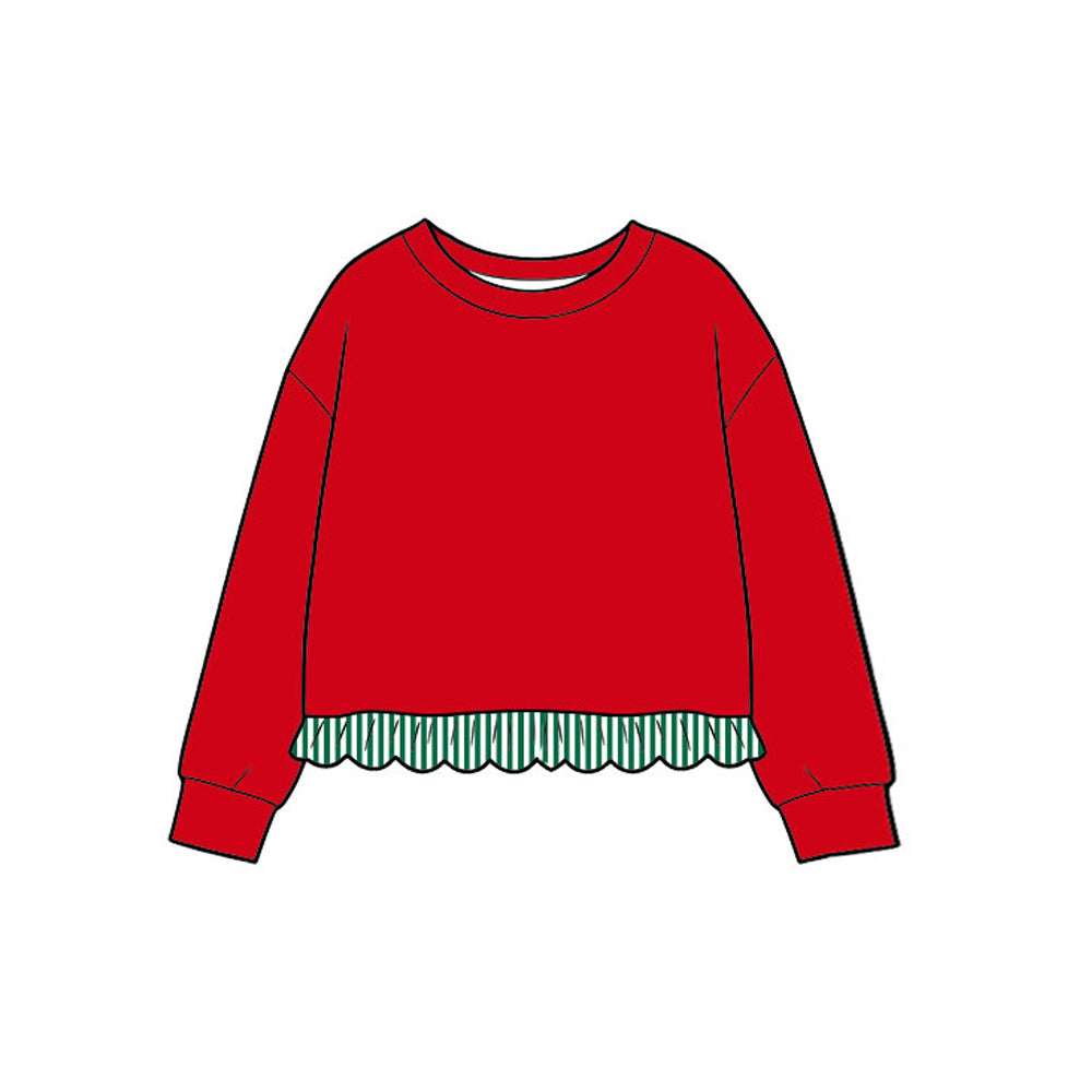 Baby Girls Red Long Sleeve Ruffle T-shirts Top Preorder