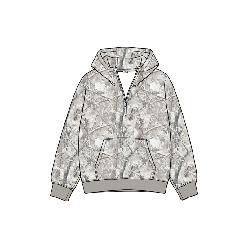 Baby Girls Grey Leaves Camo Zip Pocket Hunting Hoodies Top Preorder