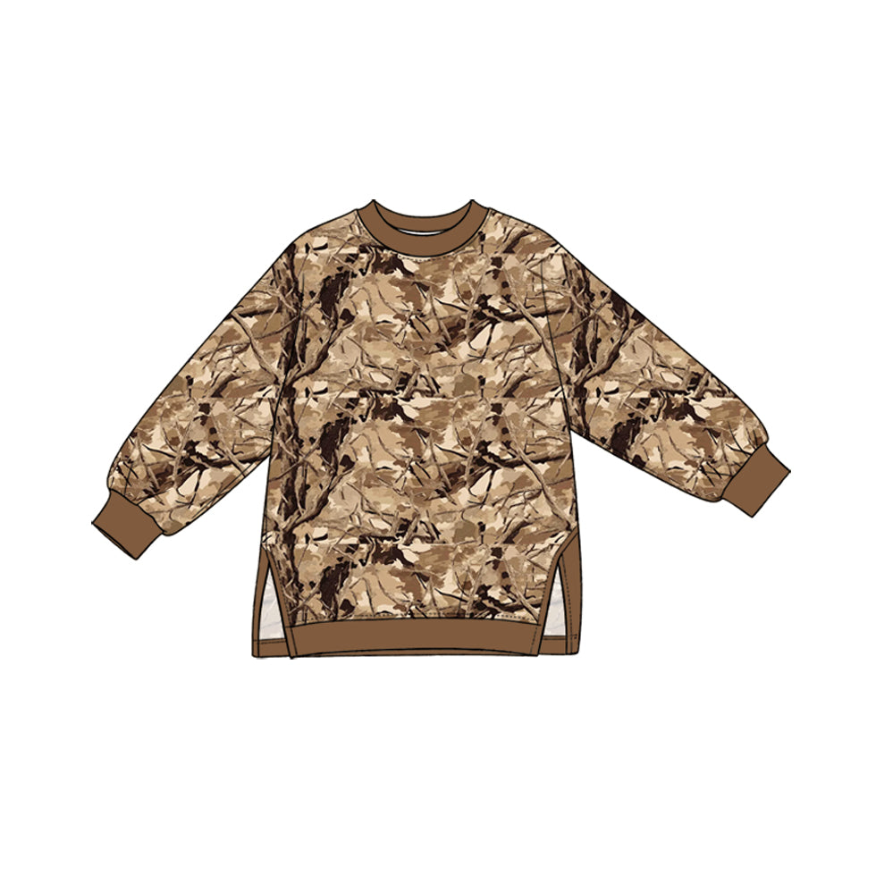 Preorder moq 5 Baby Girls Brown Leaves Camo Yoga Active T-shirts Top