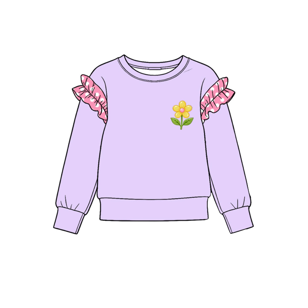 Preorder moq 5 Baby Girls Lavender Long Sleeve Flowers Cotton T-shirts Top