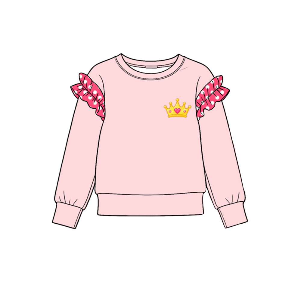 Preorder moq 5 Baby Girls Pink Long Sleeve Crowns Cotton T-shirts Top