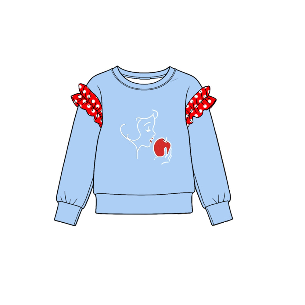 Preorder moq 5 Baby Girls Blue Long Sleeve Princess Apple Cotton T-shirts Top