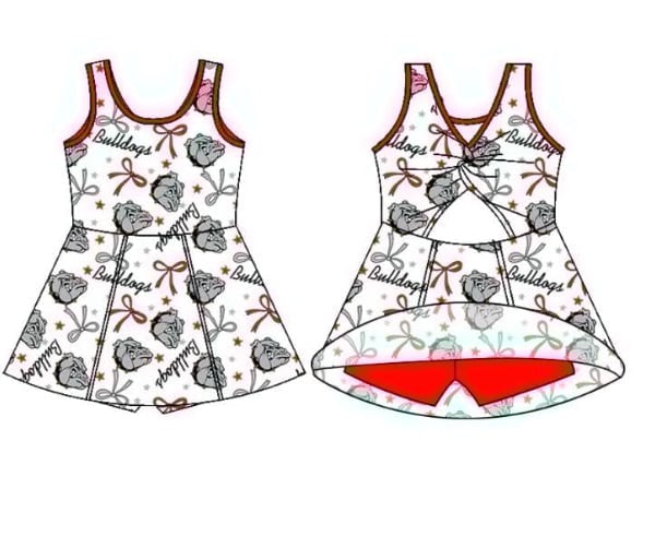 Preorder (moq 5)Baby Girls Sleeveless Bulldogs Bows Football Team Shorts Dresses