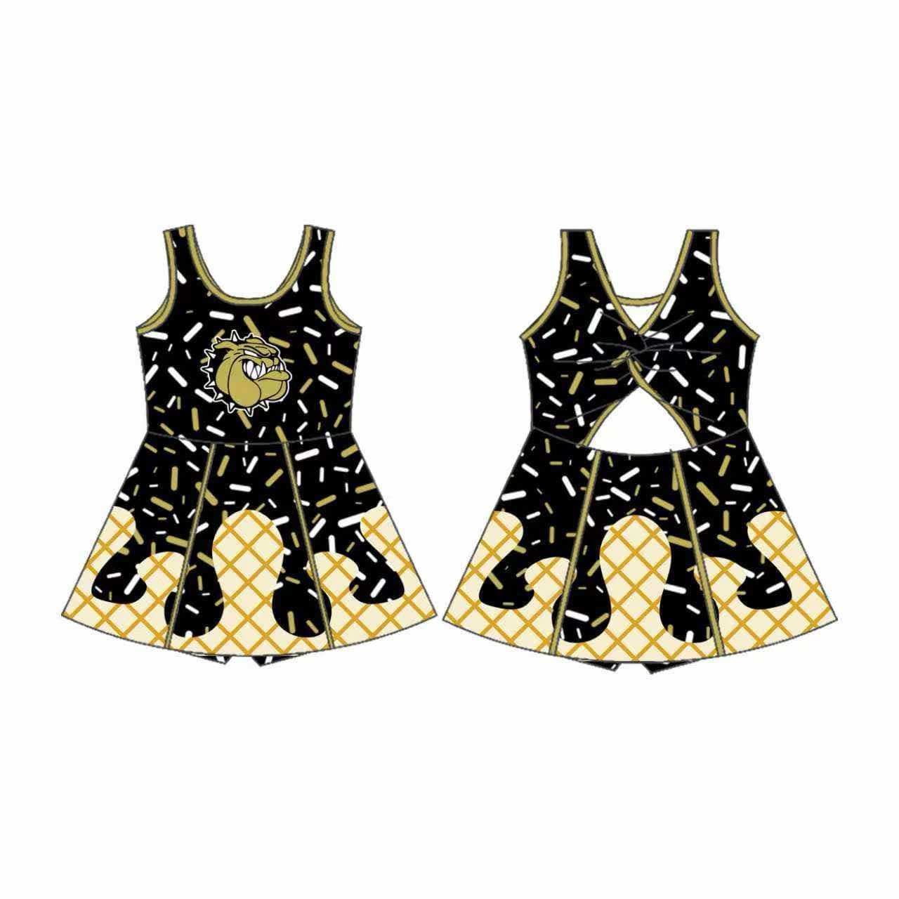 Preorder (moq 5)Baby Girls Sleeveless Bulldogs Football Team Shorts Dresses