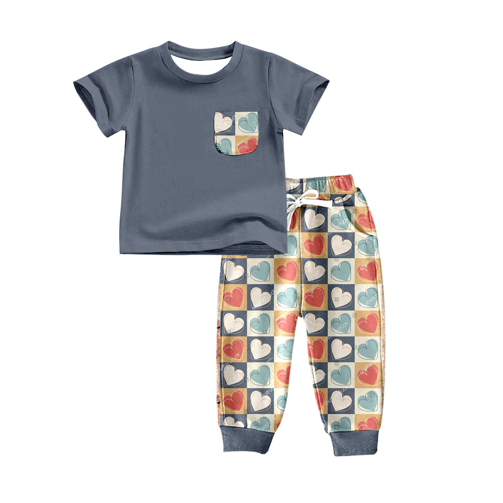Baby Boys Heart Pocket Tee Shirt Pants Clothing Sets Preorder(moq 5)