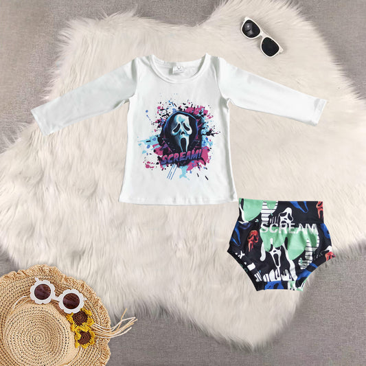 Sibling Baby Girls Halloween Long Sleeves Ghost Gifts Cactus Top Ruffle Bummie Sets