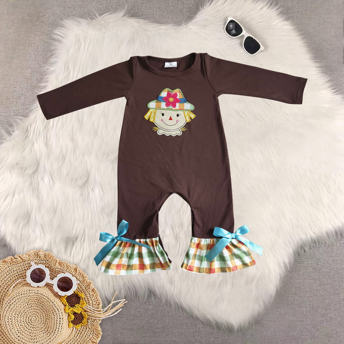 Sibling Baby Kids Scarecrow Fall Pants Clothes Sets Rompers