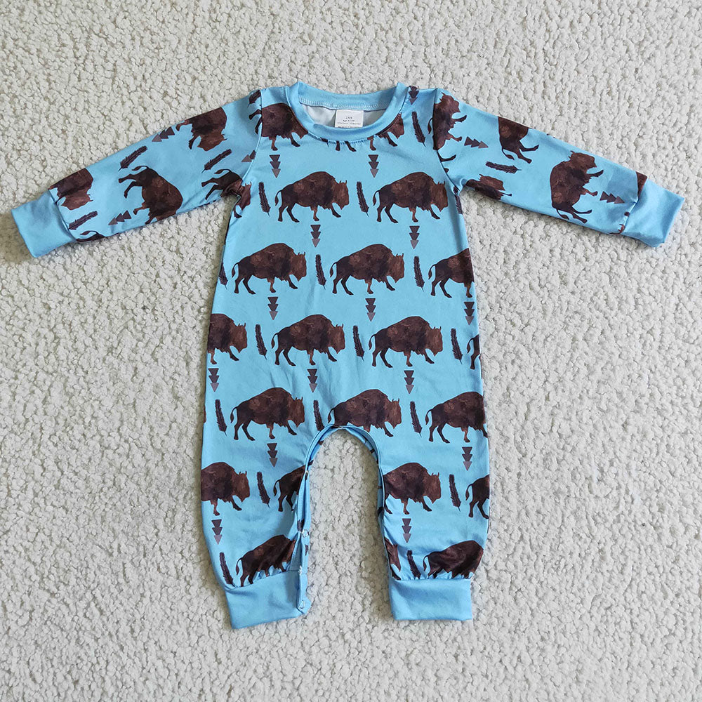 USA Shop Baby Girls Western Blue Cattles Rompers