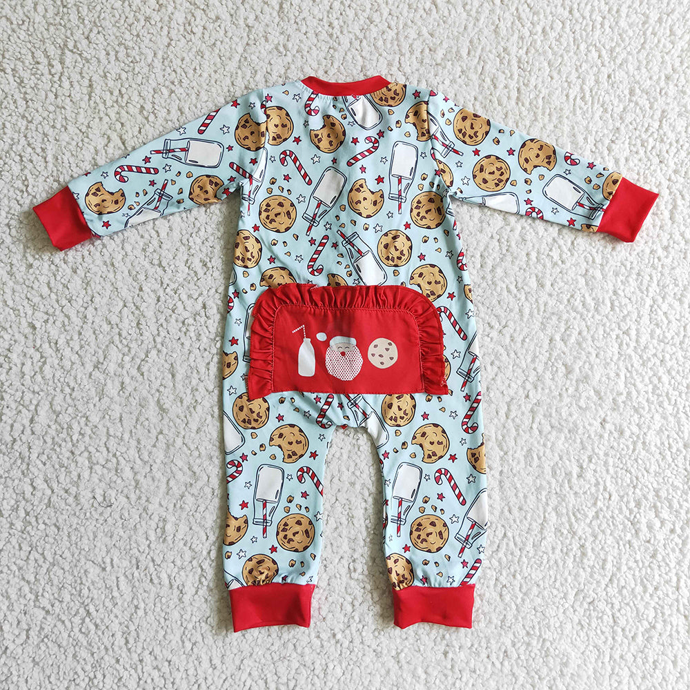 Sibling Baby Kids Cookie Milk Candy Cane Top Pants Christmas Pajamas Sets Zipper Footie Rompers