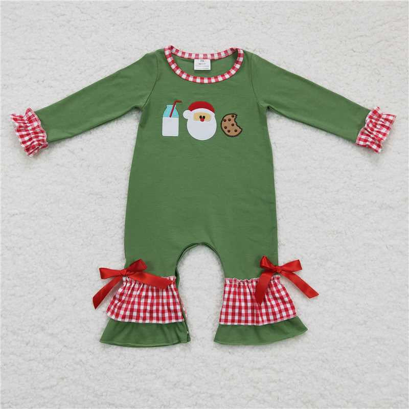 Embroidery Milk Cookie Santa Sibling Christmas Toddler Clothing Sets Rompers