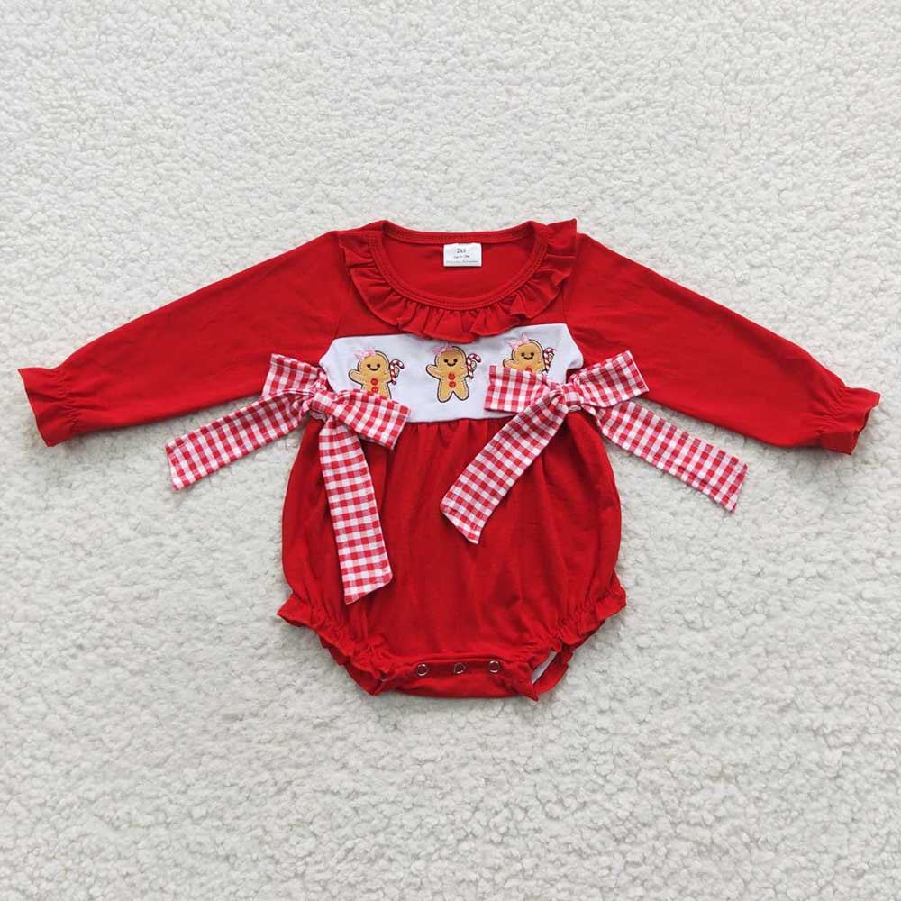USA Shop Baby Girls Christmas Embroidery Gingerbread Ruffle Rompers
