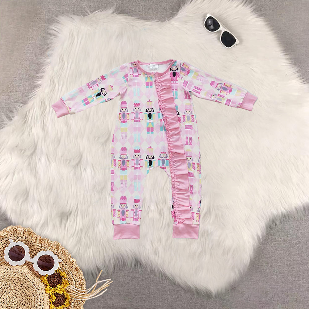 Sibling Baby Girls Christmas Pink Soldier Pajamas Clothes Sets Rompers