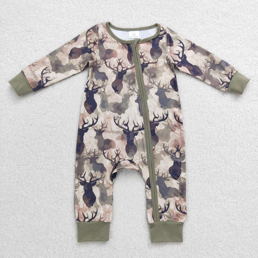 Sibling Baby Boys Long Sleeves Deer Ducks Fishing Camo Hunting Zip Rompers