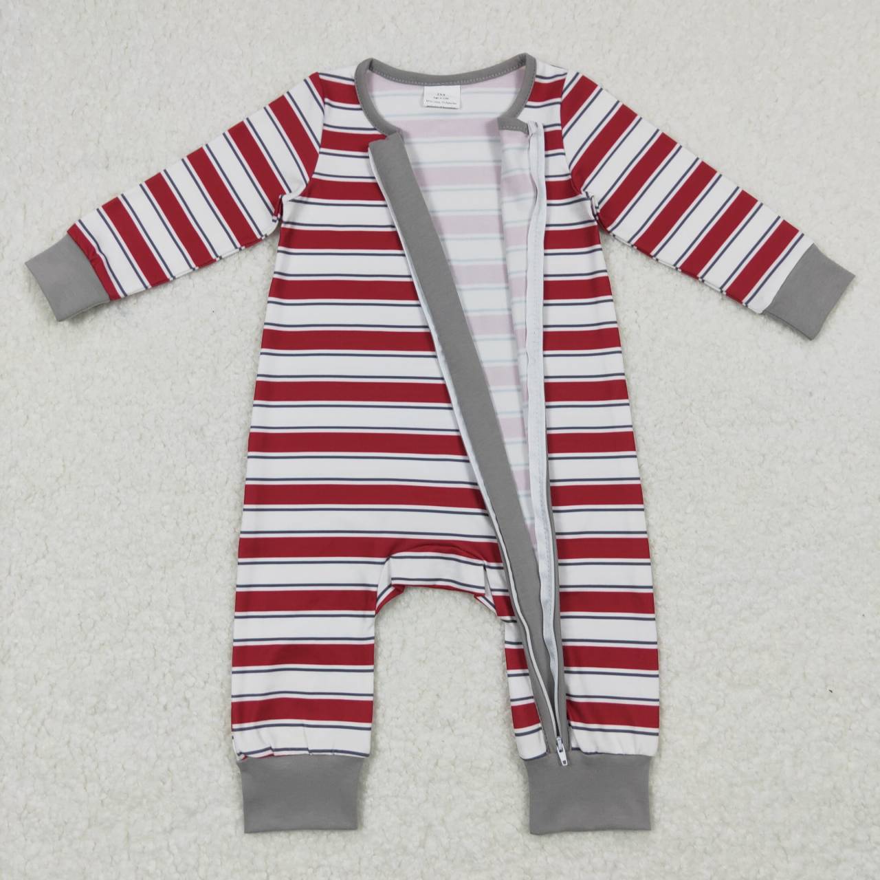 Sibling Baby Boys Girls Red Stripe Top Pants Christmas Pajamas Clothes Sets Zipper Footie Rompers