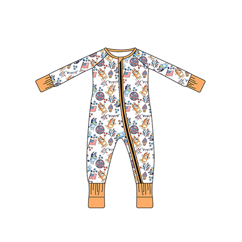 Baby Infant Boys Flag 4th Of July Disco Long Sleeve Zip Rompers preorder