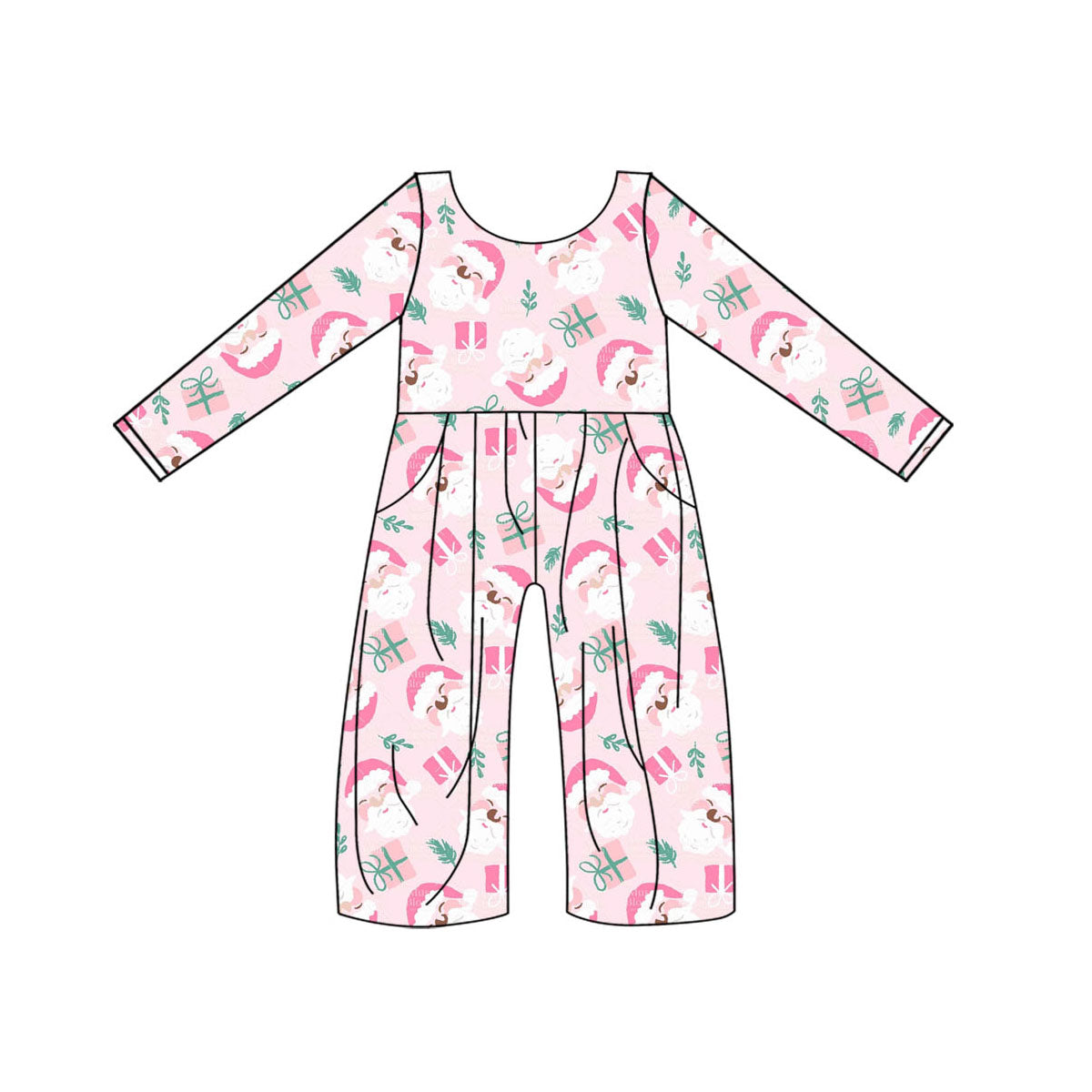 Baby Girls Christmas Pink Santa Long Sleeve Pants Jumpsuits Preorder