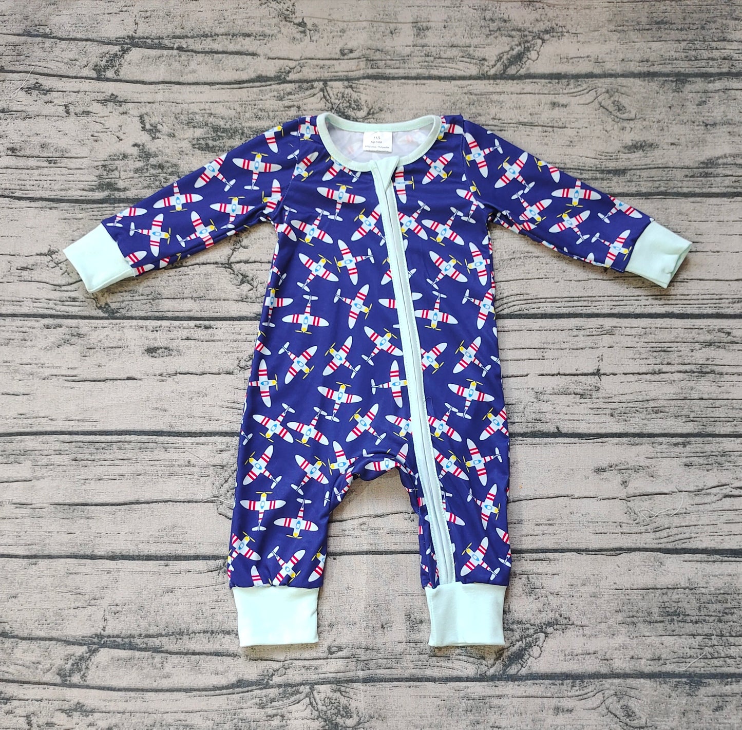 Baby Infant Boys Planes Blue Long Sleeve Bamboo Zippy Rompers