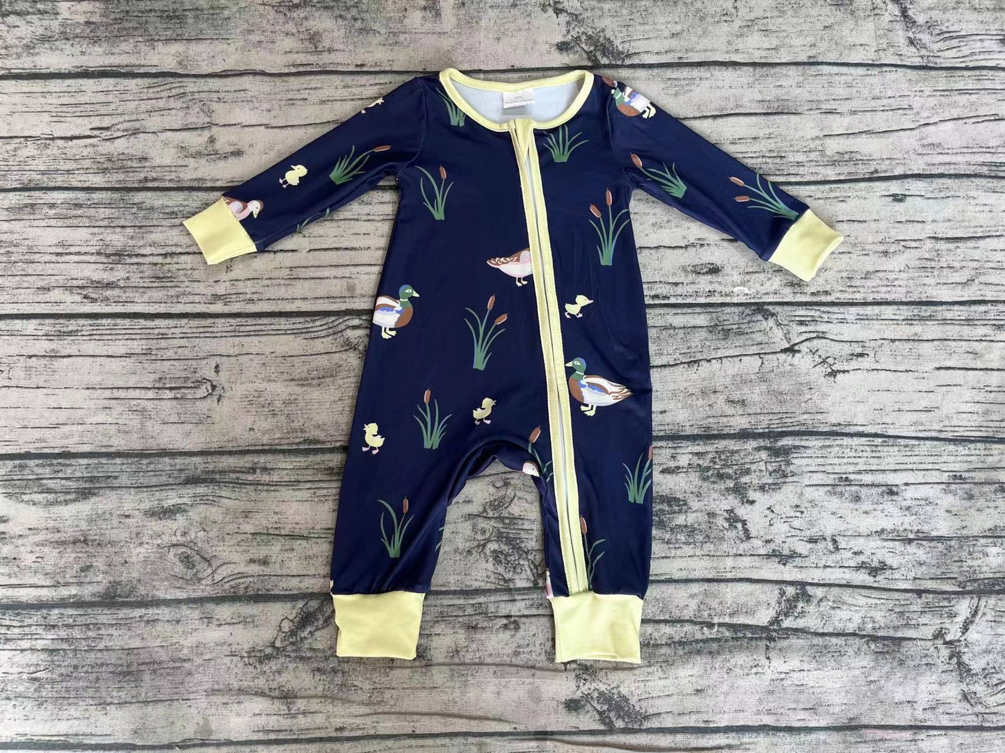 Baby Infant Kids Fall Ducks Zip Long Sleeve Rompers