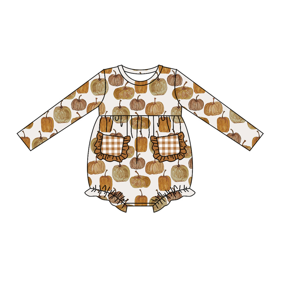 Baby Infant Girls Fall Pumpkin Pockets Rompers preorder
