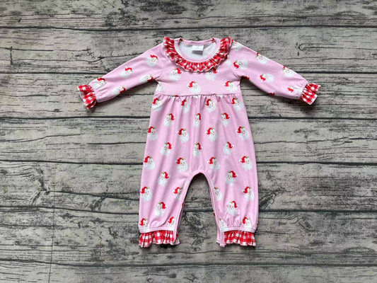 Baby Infant Girls Christmas Pink Santa Long Sleeve Rompers
