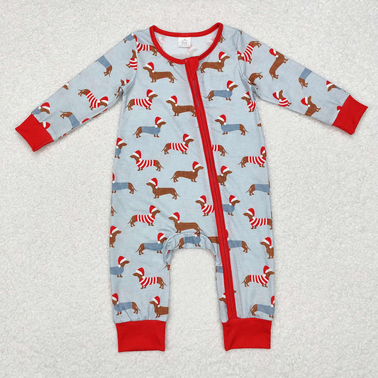 Sibling Baby Infant Boys Christmas Dachshund Dogs Milk Cartoon Zip Rompers