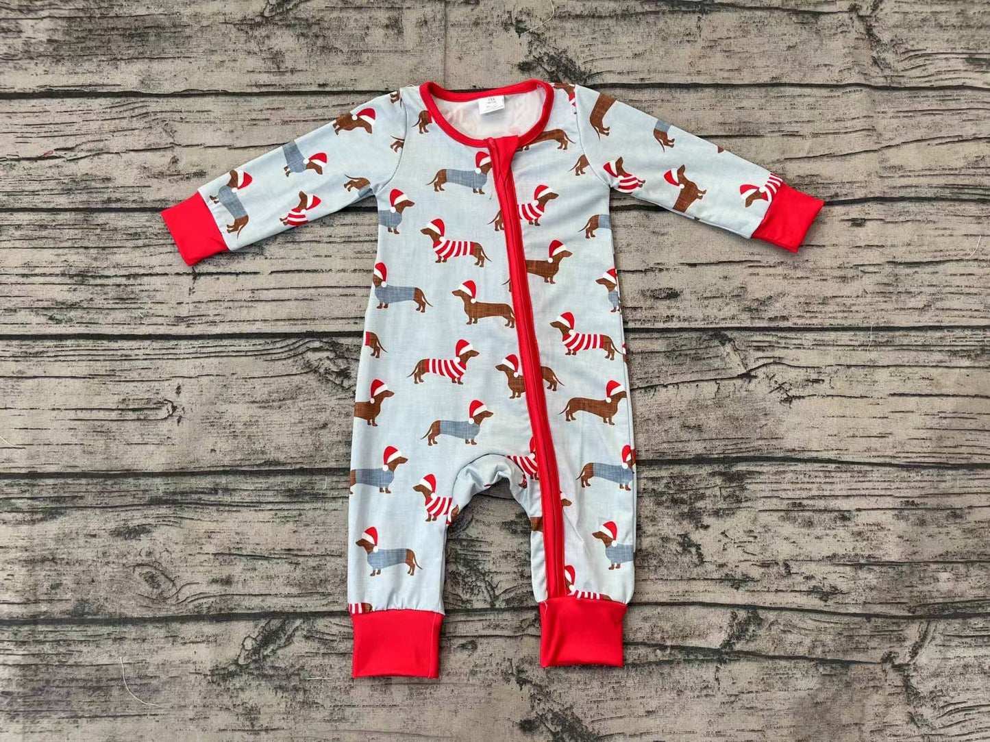 Baby Infant Boys Christmas Dachshund Dogs Bamboo Zip Rompers
