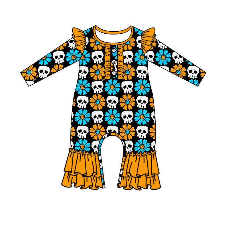 Baby Infant Girls Halloween Flowers Ghost Long Sleeve Rompers preorder