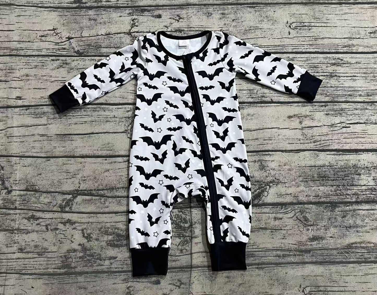 Baby Infant Boys Halloween Grey Bats Zip Bamboo Sleepers Rompers