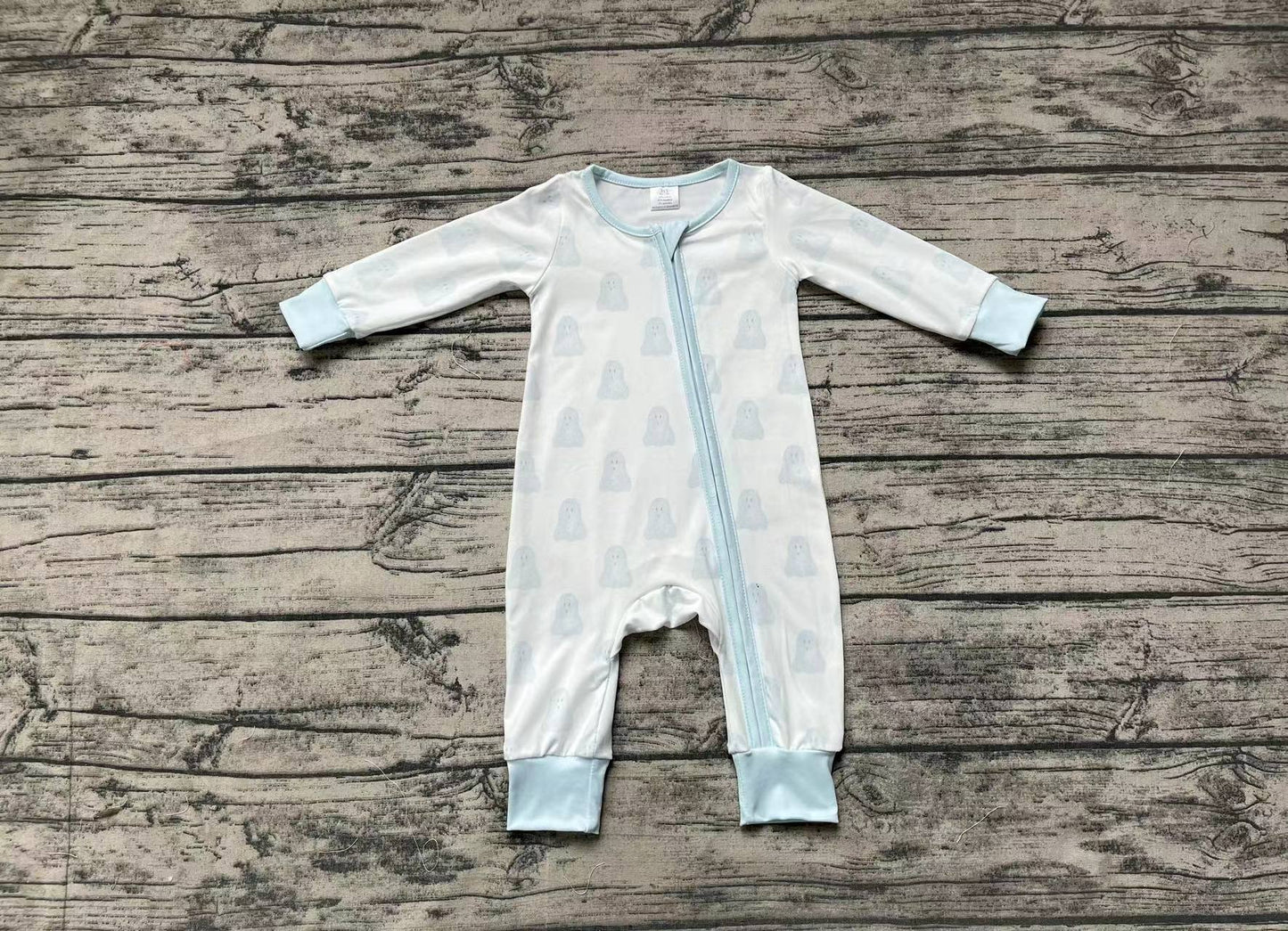 Baby Infant Boys Halloween Blue Ghost Zip Bamboo Rompers